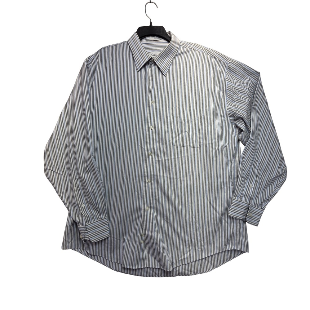 Joseph & Feiss Mens Dress Shirt 17 34/35 Blue Grey Striped Non-Iron Cotton L/S